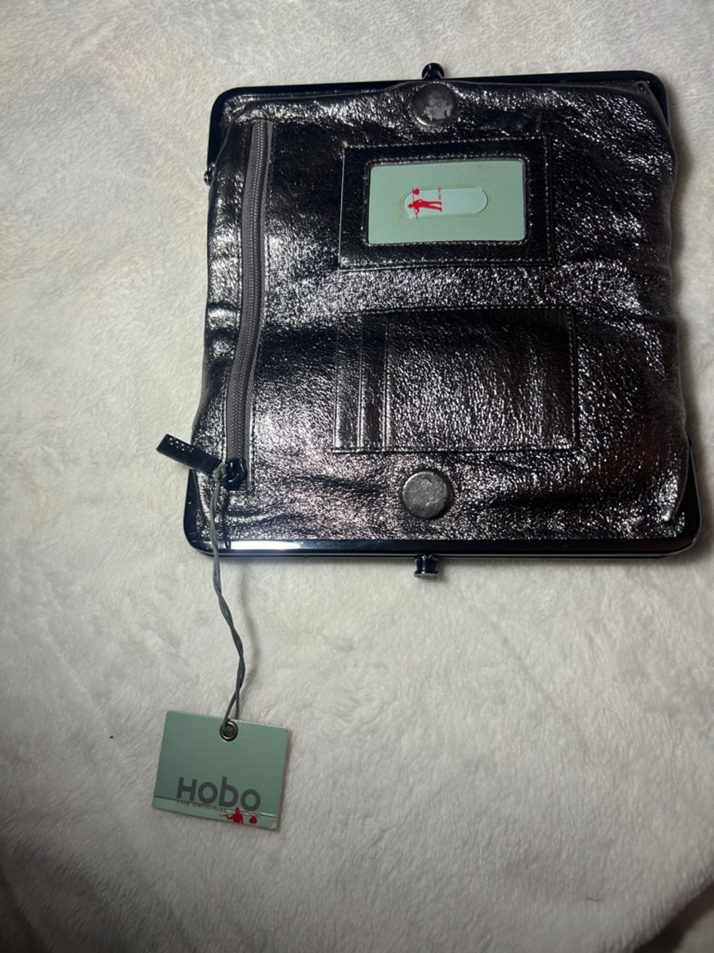 HOBO Metallic Black Leather Clasp Wallet Wristlet